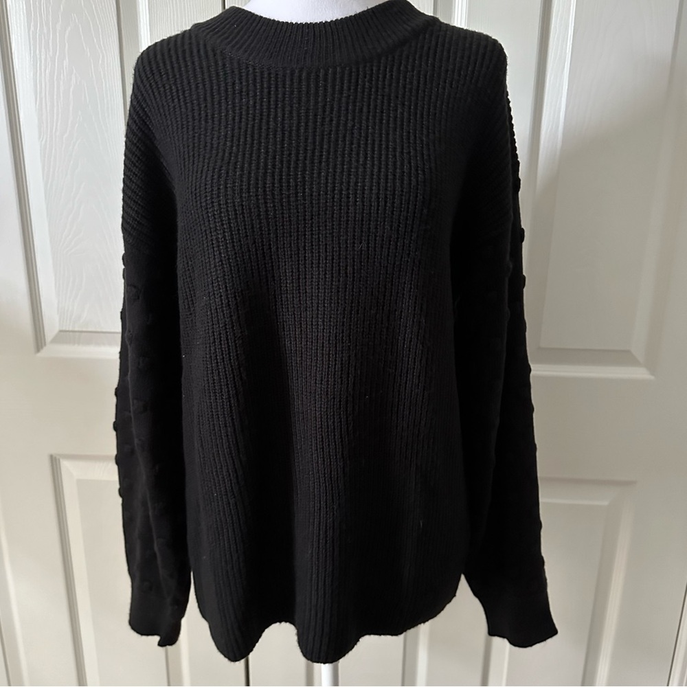 Cece 3D Polka Dot Sweater Crew Neck, black, Large